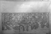 Västerås slott. Fasadritning, östra längans ytterfasad, uppmätning 1930, Arne Johansson.