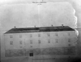 Västerås slott. Ritning, västra längans ytterfasad före 1920.