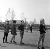Flickor på rad på Södra Lillåstrandskolans skolgård, 1960-tal