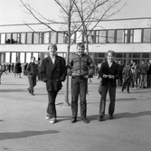 Tre tuffa elever på Olaus Petriskolans skolgård, 1960-tal