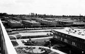 Vy över lekplats och planteringar i bostadsområdet Brickebacken, 1970-TAL