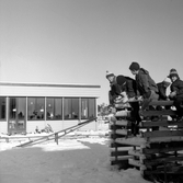Lekande barn i klätterställning vid daghem i Varberga, 1967