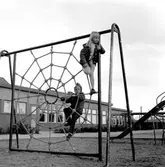 Klättrande barn i spindelnätet vid daghemmet Sidensvansen, oktober 1967