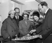 Lennart Sjöberg visar upp modellen för Gamla Linköping på en studiecirkel i Linköping. 