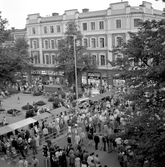 Marknadsstånd längst Drottninggatan på marknadsafton, 1970-tal