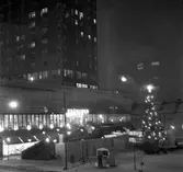 Lotteriförsäljning och julgran vid Krämaren, 1960-tal