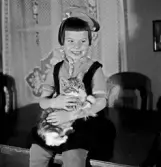 Barn med en katt i knäet.