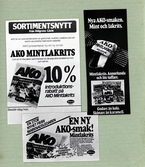 Kampanj och annons material för AKO-mint lakrits lanseringen november 1979.