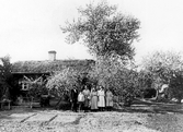 Grupp framför hus i Björkhagen i Hovsta, ca 1920