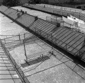 Mattpiskställning och tvättlinor på gården Östra Bangatan 42, 1960-tal