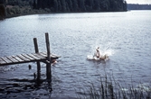 Hopp från brygga i badsjö, 1970-tal