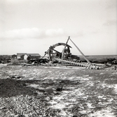 Skurkvarn vid Hjorthamn omkullblåst den 21/2 1962.