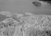 Flygfoto över Stjärnsund. Sågverket i Stjärnsund, år 1950. Sågverket lades ner 1951.