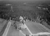 Flygfoto över Siljansnäs. Siljansnäs Naturum Utsiktstorn.