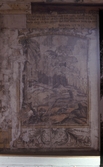 Väggmålning föreställande en jaktscen och med ett bibelscitat i överkant.