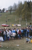 Hästridning på Vildmarksmässan nedanför konferens- och fritidsanläggningen i Ånnaboda, maj 1991