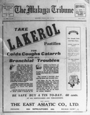 Första sidan på Malaya Tribune 19:e maj 1931.
Helsides reklam för Läkerol pastiller.