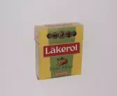 Tablettask. Läkerol Kiwi Mint. Gul och grön ask.