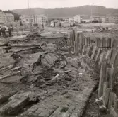 Från byggnationen av Cityköp vid Biskopsbogatan i Bosgården, Mölndal, hösten 1957.