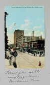 Vykort över Locust Street och Fleming Building i Des Moines i Iowa, 1913