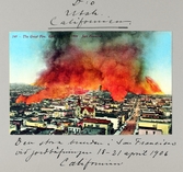 Vykort visande den stora branden efter jordbävningen i San Francisco 1906, 1913