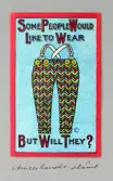 Komiskt kort på färgglada hängselbyxor, 1913