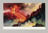 Vykortet illustrerar utbrott från vulkanen Vesuvius, 1913