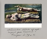 Vykort som visar människor dödade av askmolnet från Vesuvius där bl.a. staden Pompeji förintades, 1913