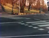 Övergångsställen vid korsningen Storgatan-Toltorpsgatan-Frölundagatan i Mölndal, omkring 1975-1980.