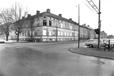 Rivningshus i hörnet Slottsgatan - Norra grev rosengatan, 1976
