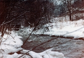 Mölndalsån vid Grevedämmet i Mölndal, januari 1984.