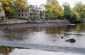 Lågt vattenstånd i Svartån mellan Olaigatan och Slottsparken , 1988