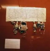 Örebros privilegebrev inlånat från Riksarkivet till utställningen Örebro 700 år, 1965