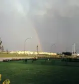 Regnbåge över bostadsområdet Oxhagen, 1960-tal