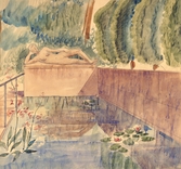 Ritningsförslag för en damm med liggande staty på Stortorget, 1930-tal