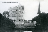 Arboga sf.
Bankhuset, Järntorget och tornet av Trefaldighetskyrkan. Början av 1930-talet.