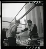 542 Dimma. Handel på Hötorget. En kvinna köper äpplen.