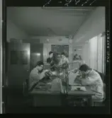 585/8 Facit Tokyo Daberg. Arbetare sätter ihop skrivmaskiner på ett arbetsrum.