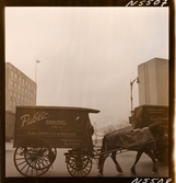 1690 New York allmänt (N.Y. Herald Tribune). Häst drar en vagn med texten 