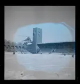 Helikoptern landar på Stadion, 1947.