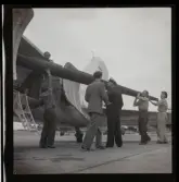 Kanotisterna kommer hem från Belgien, 1947. Första gång som kanoter fraktas med flygplan.