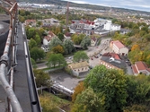 Utsikt över Mölndal från taket av byggnad vid Soabs industrianläggning i Mölndals Kvarnby, år 2007. Närmast ses Gamla torget samt pappersbruket Papyrus. Anläggningen användes vid fototillfället av Hexion Speciality Chemicals Sweden AB.