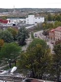 Utsikt över Mölndal från byggnad vid Soabs industrianläggning i Mölndals Kvarnby, år 2007. Närmast ses Gamla torget samt pappersbruket Papyrus. Anläggningen användes vid fototillfället av Hexion Speciality Chemicals Sweden AB.