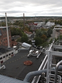 Utsikt över Mölndal från byggnad vid Soabs industrianläggning i Mölndals Kvarnby, år 2007. Närmast ses Gamla torget samt pappersbruket Papyrus. Anläggningen användes vid fototillfället av Hexion Speciality Chemicals Sweden AB.