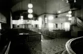 Interiör från Hälleberga kyrka innan branden 1976.