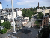 Vy över Soabs industriområde (linoljetillverkning) år 2007. Verksamheten låg på båda sidor utmed Kvarnbygatan. Längst upp på höger sida om Kvarnbygatan ses 