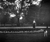 Ebba Gripenstedt i parken på Bystad herrgård, 1910-tal