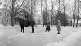 Skidåkning efter häst på Färna herrgård, 1913