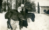 Kvinna med häst och hund på Färna herrgård, ca 1920