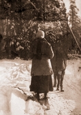 Anna Nordenfalk på tolkning efter häst på Färna herrgård, ca 1920